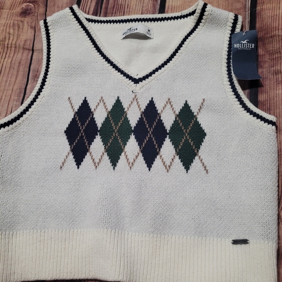 Hollister Sweaters - Hollister Argyle Sweater Vest - White and Green